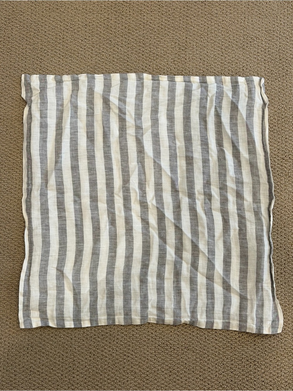 Striped Linen Square Scarf in White and Gray